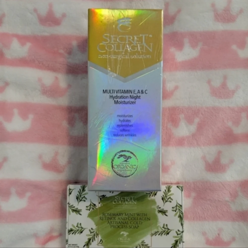 Multivitamin E, A & C Night Moisturizer And Rosemary Mint Soap Secret Collagen